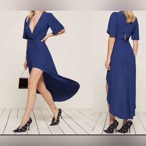 Reformation Royal Blue V Neck High Low Maxi Dress Size 0